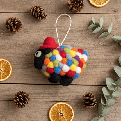 Hand - Stitched Wool Felt Sheep Ornament (Polka Dot Fleece)namaste artisans