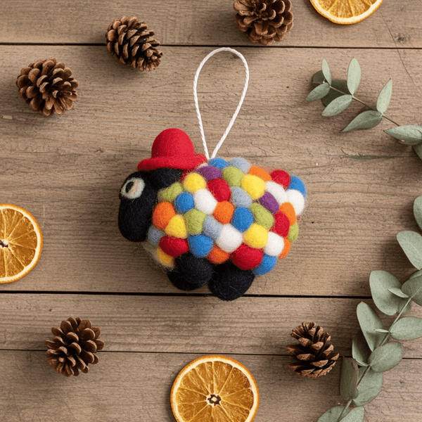 Hand - Stitched Wool Felt Sheep Ornament (Polka Dot Fleece)namaste artisans