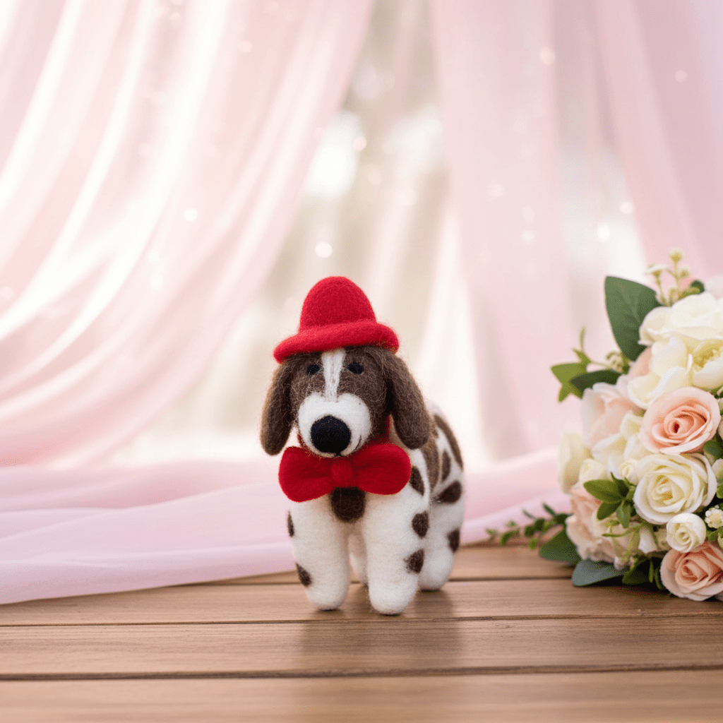 Hand - Stitched Wool Felt Spaniel Christmas Ornament (With Red Hat)namaste artisans