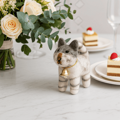 Hand - Stitched Wool Felt Tabby Cat Christmas Ornament (Orange)namaste artisans