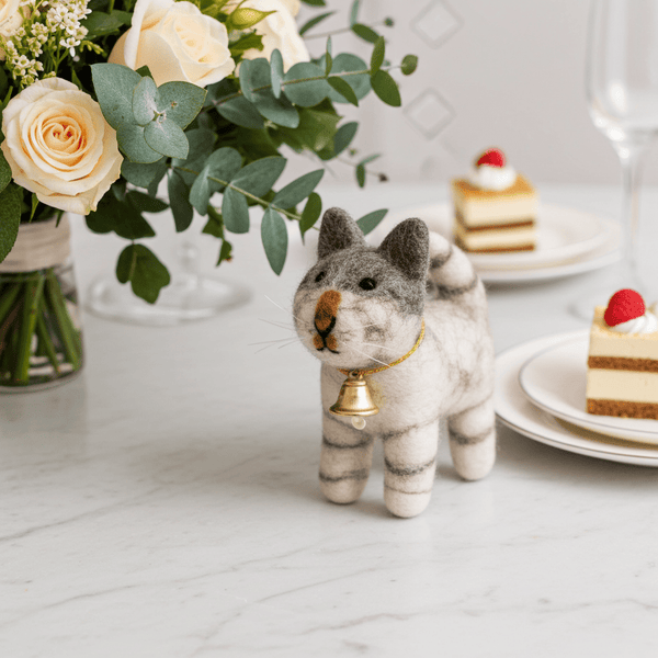 Hand - Stitched Wool Felt Tabby Cat Christmas Ornament (Orange)namaste artisans