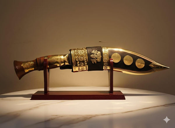 Handcrafted Nepali Khukuri: Brass and Wood Gurkha Knife with Stand Brass_Dagger