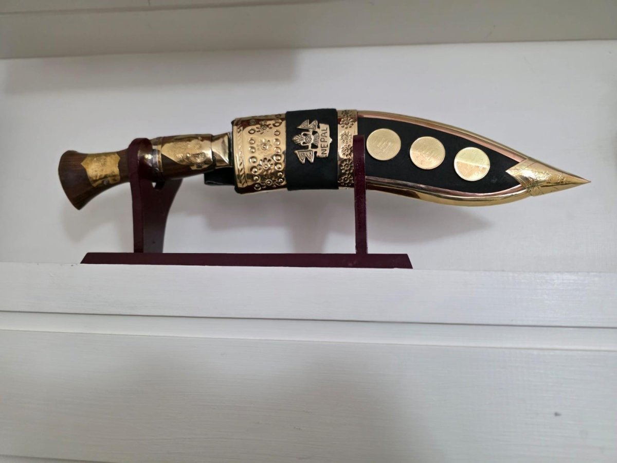 Handcrafted Nepali Khukuri: Brass and Wood Gurkha Knife with Stand Brass_Dagger