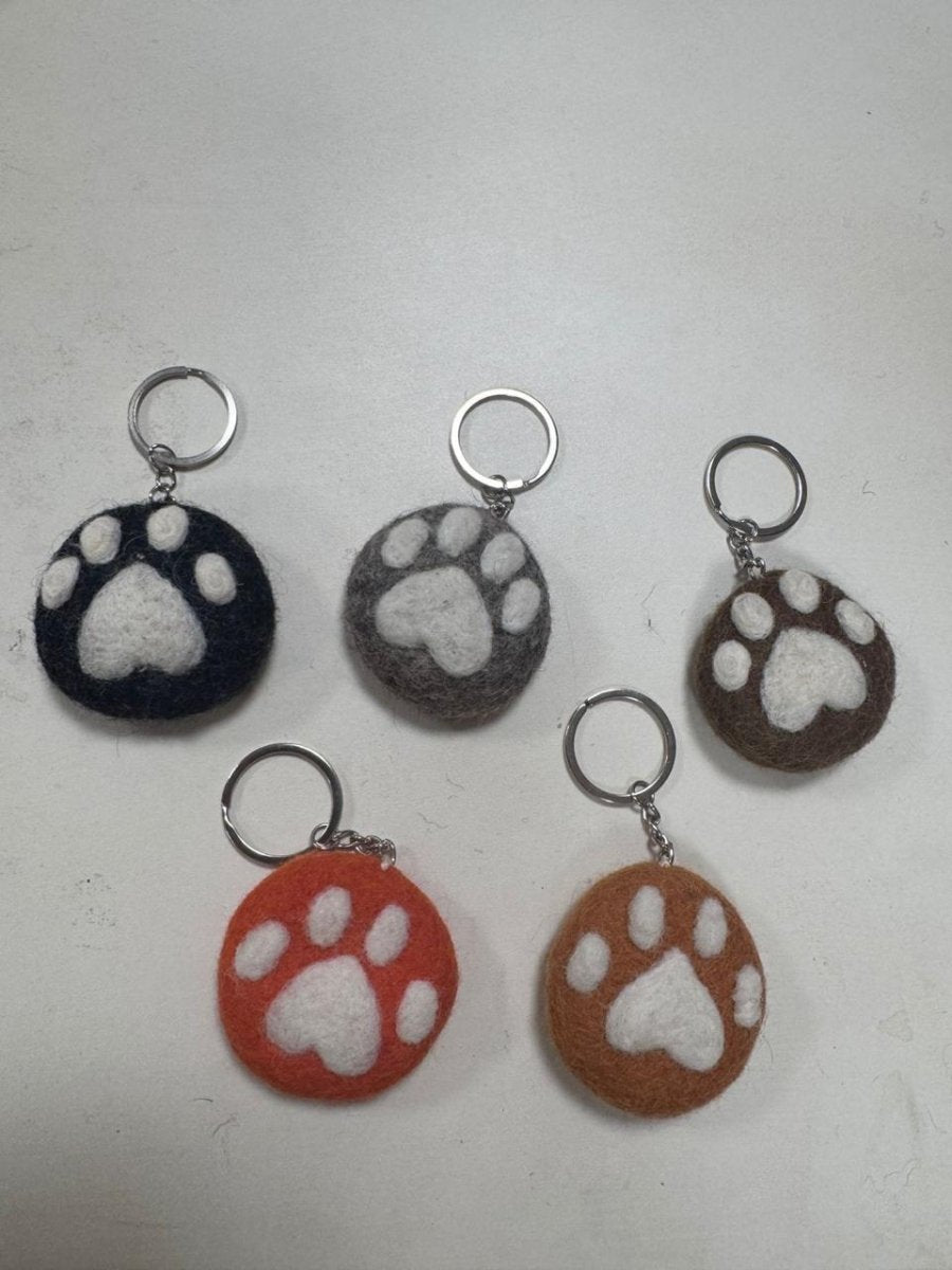 Handmade Felt Cat Paw Keyring: Nepalese Wool Bag Charm Eco_Friendly_Charm