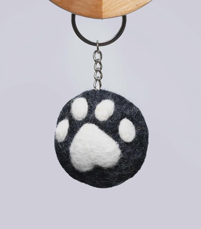 Handmade Felt Cat Paw Keyring: Nepalese Wool Bag Charm Eco_Friendly_Charm