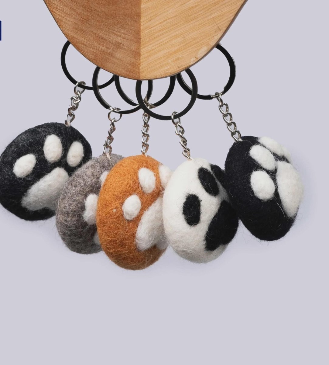 Handmade Felt Cat Paw Keyring: Nepalese Wool Bag Charm Eco_Friendly_Charm