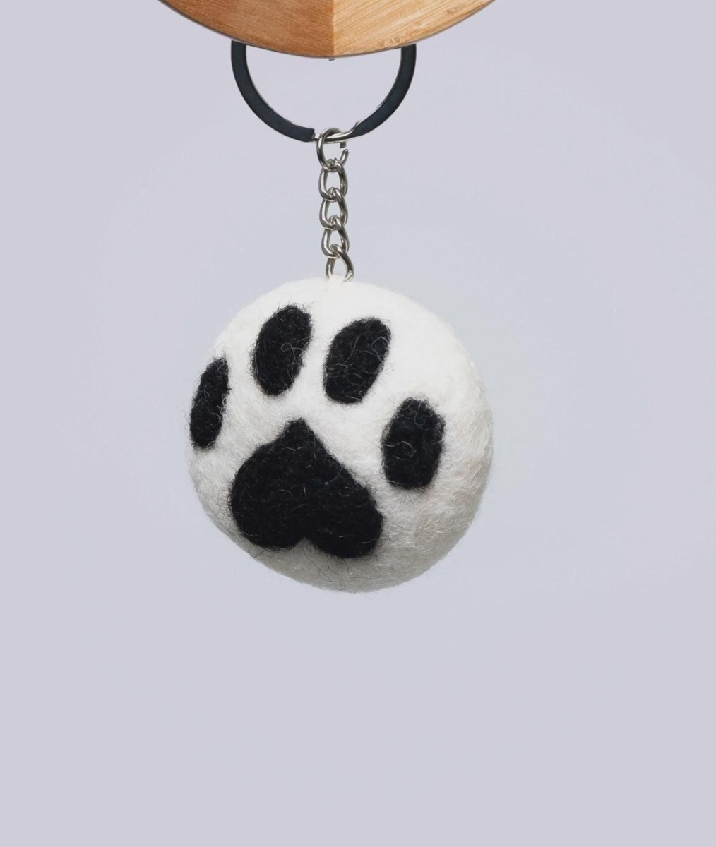 Handmade Felt Cat Paw Keyring: Nepalese Wool Bag Charm Eco_Friendly_Charm