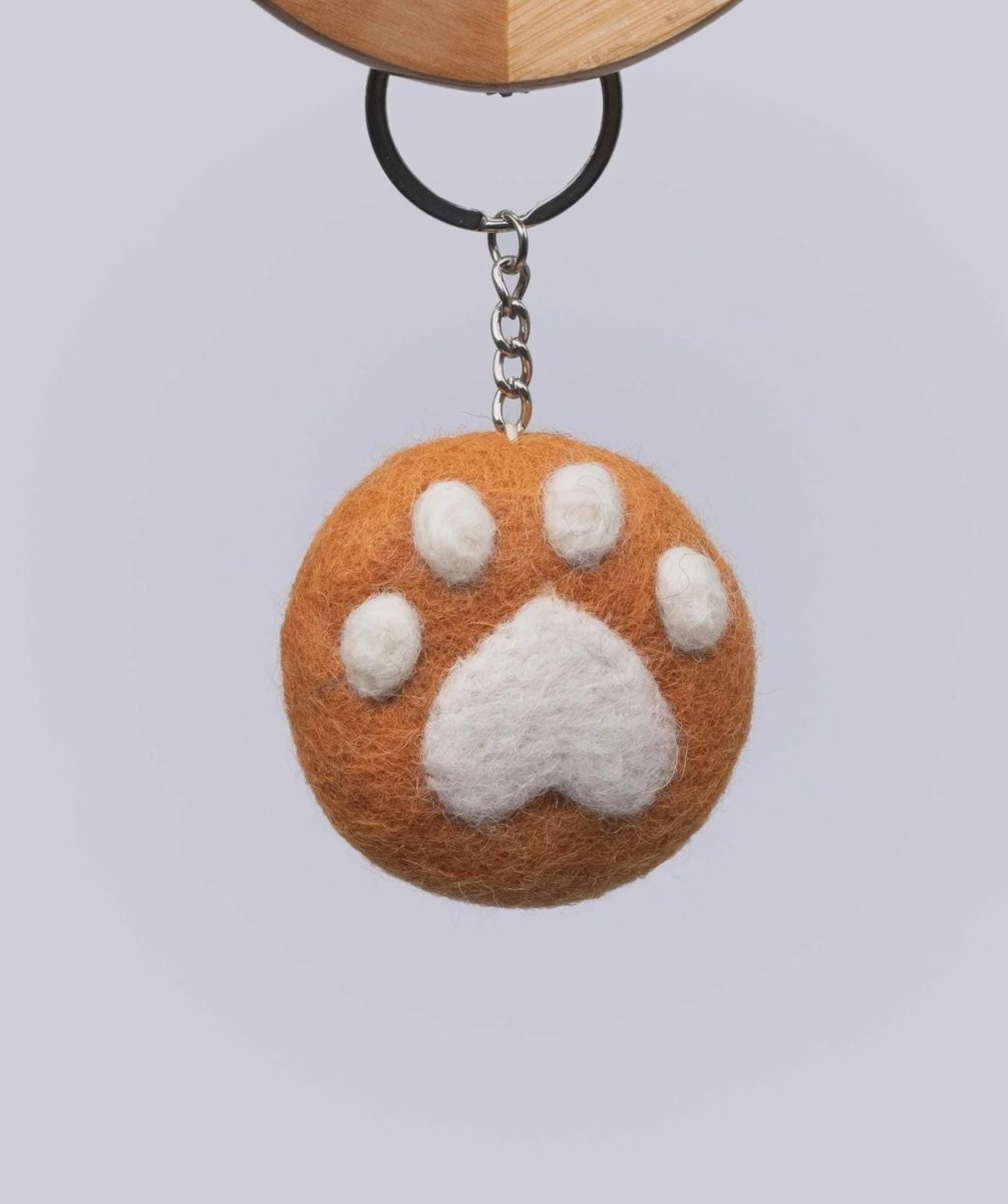Handmade Felt Cat Paw Keyring: Nepalese Wool Bag Charm Eco_Friendly_Charm