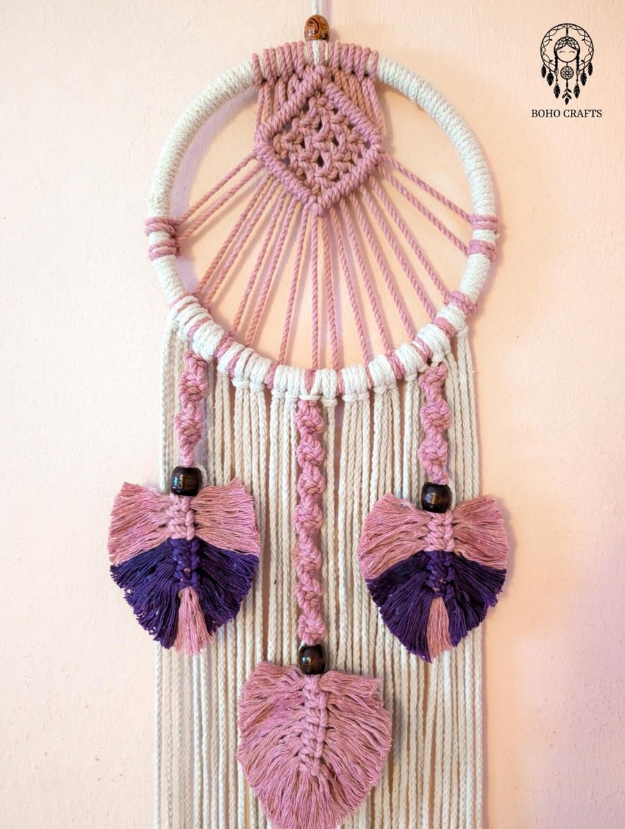 Handmade Macrame Wall Hanging | Pink & Purple Leaf Tassels, Boho Decor Boho_Wall_Hanging