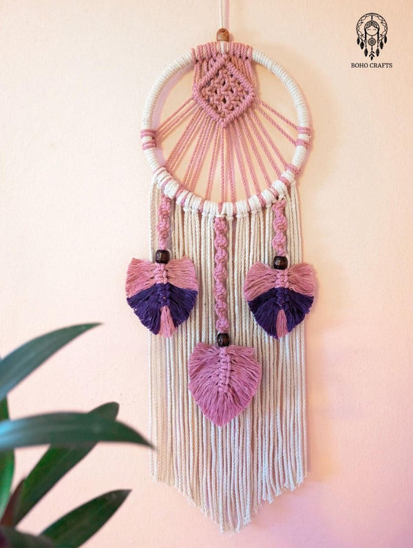 Handmade Macrame Wall Hanging | Pink & Purple Leaf Tassels, Boho Decor Boho_Wall_Hanging