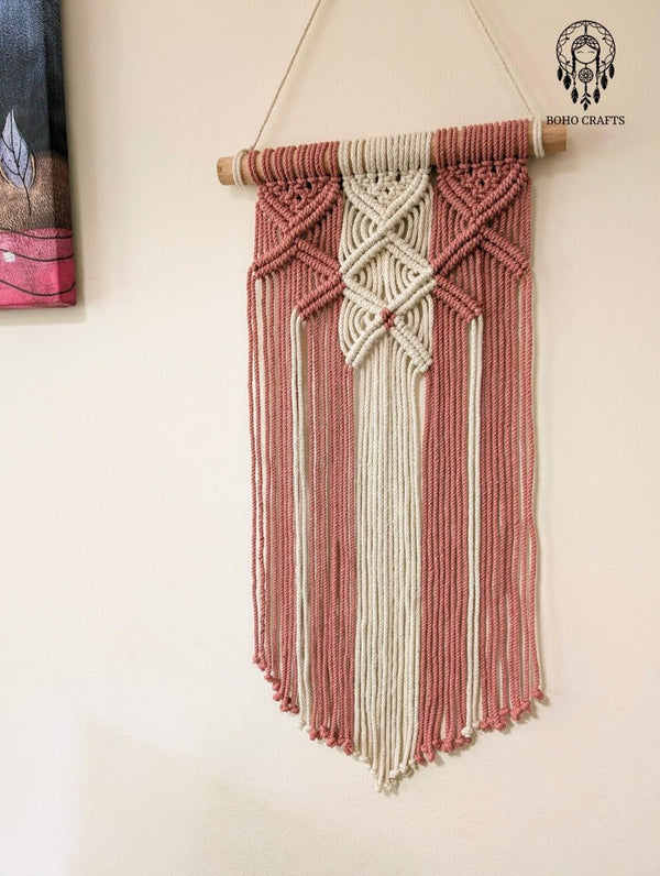 Handmade Macrame Wall Hanging: Terracotta & Cream Boho Decor Cotton