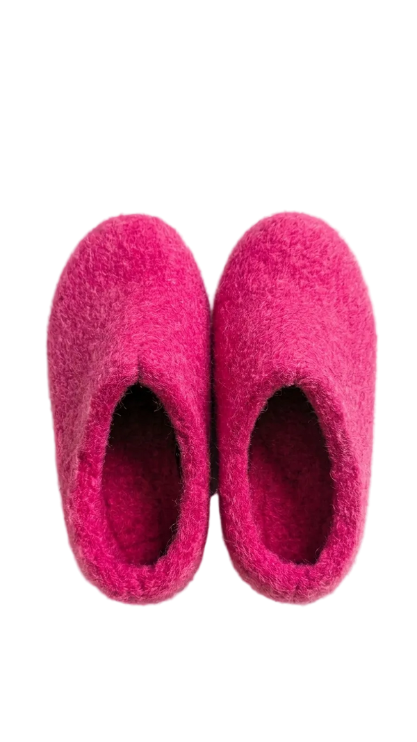 Pair of pink slippers on a white background