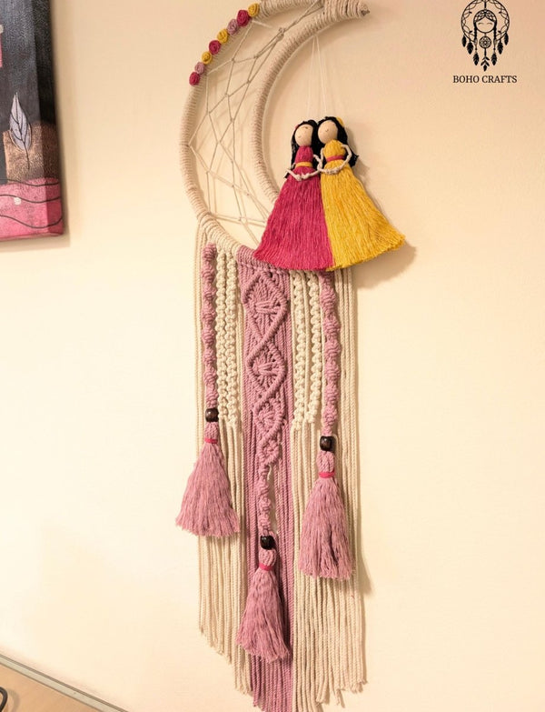 Macrame Moon Dreamcatcher - Handmade Boho Wall Hanging with Dolls Boho_Wall_Hanging