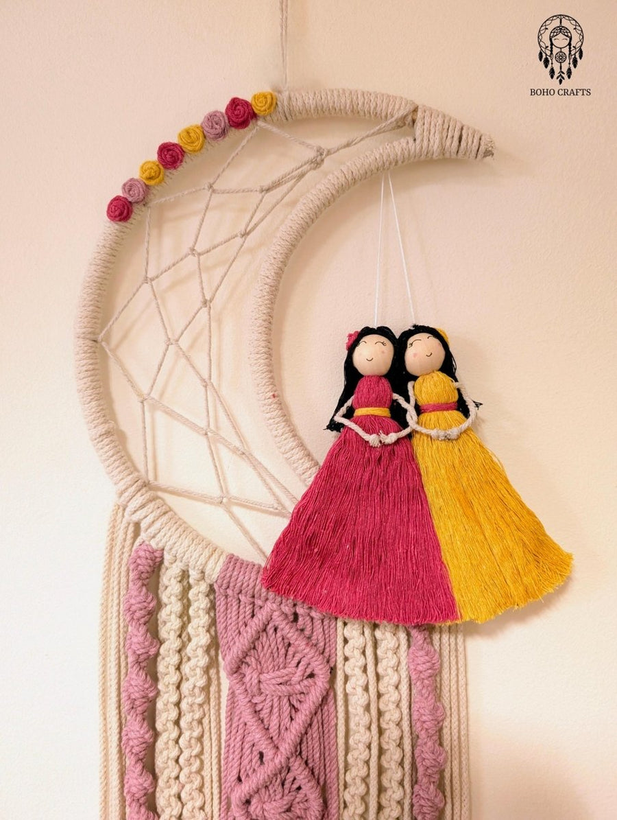 Macrame Moon Dreamcatcher - Handmade Boho Wall Hanging with Dolls Boho_Wall_Hanging