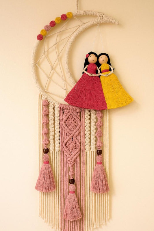 Macrame Moon Dreamcatcher - Handmade Boho Wall Hanging with Dolls Boho_Wall_Hanging