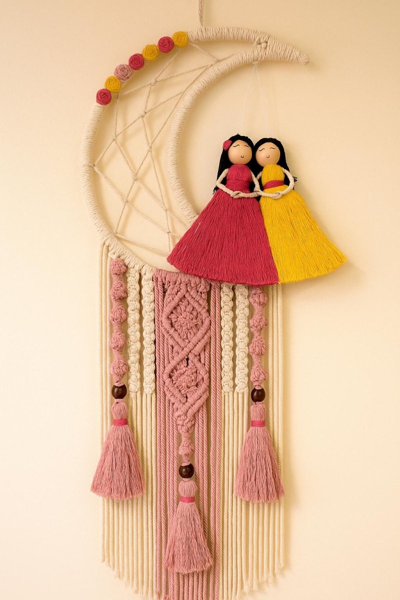 Macrame Moon Dreamcatcher - Handmade Boho Wall Hanging with Dolls Boho_Wall_Hanging