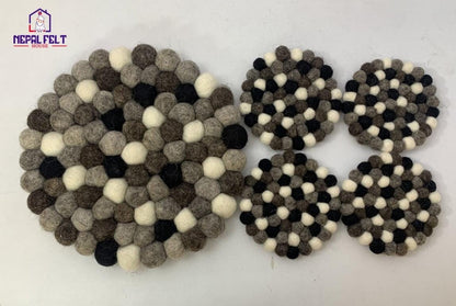 Monochrome Pebble Wool Felt Coaster Set – Round/Square cozy_decor