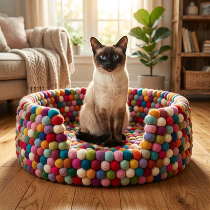 Multicolour handmade wool felt dog bed by Namaste Artisans for small and medium dogs