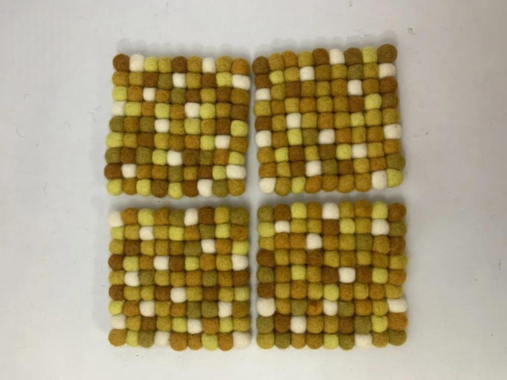 Mustard Wool Felt Coasters - Cozy Handmade Sets in Three Shapes cozy_decor