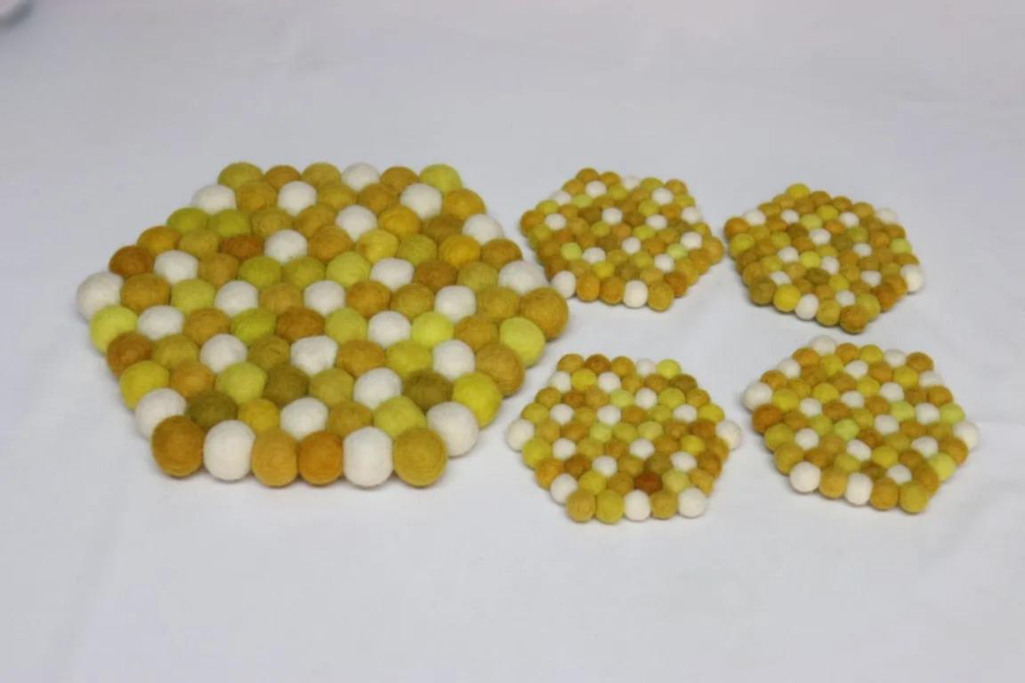 Mustard Wool Felt Coasters - Cozy Handmade Sets in Three Shapes cozy_decor