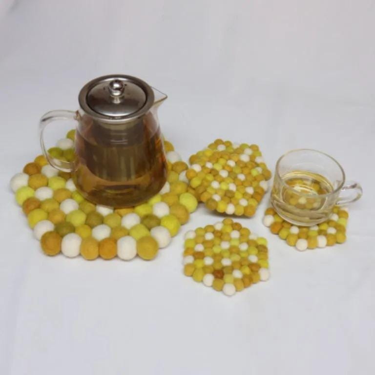 Mustard Wool Felt Coasters - Cozy Handmade Sets in Three Shapes cozy_decor