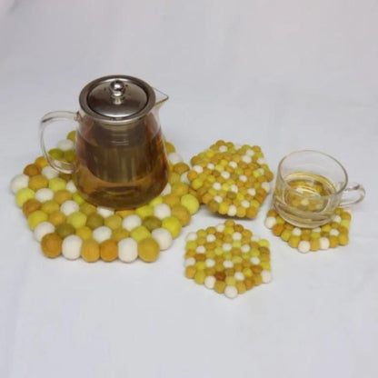 Mustard Wool Felt Coasters - Cozy Handmade Sets in Three Shapes cozy_decor