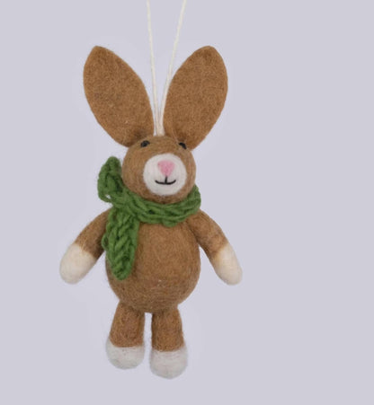 Nepalese Felt Bunny Ornament - Handmade Wool Christmas Decoration Felt