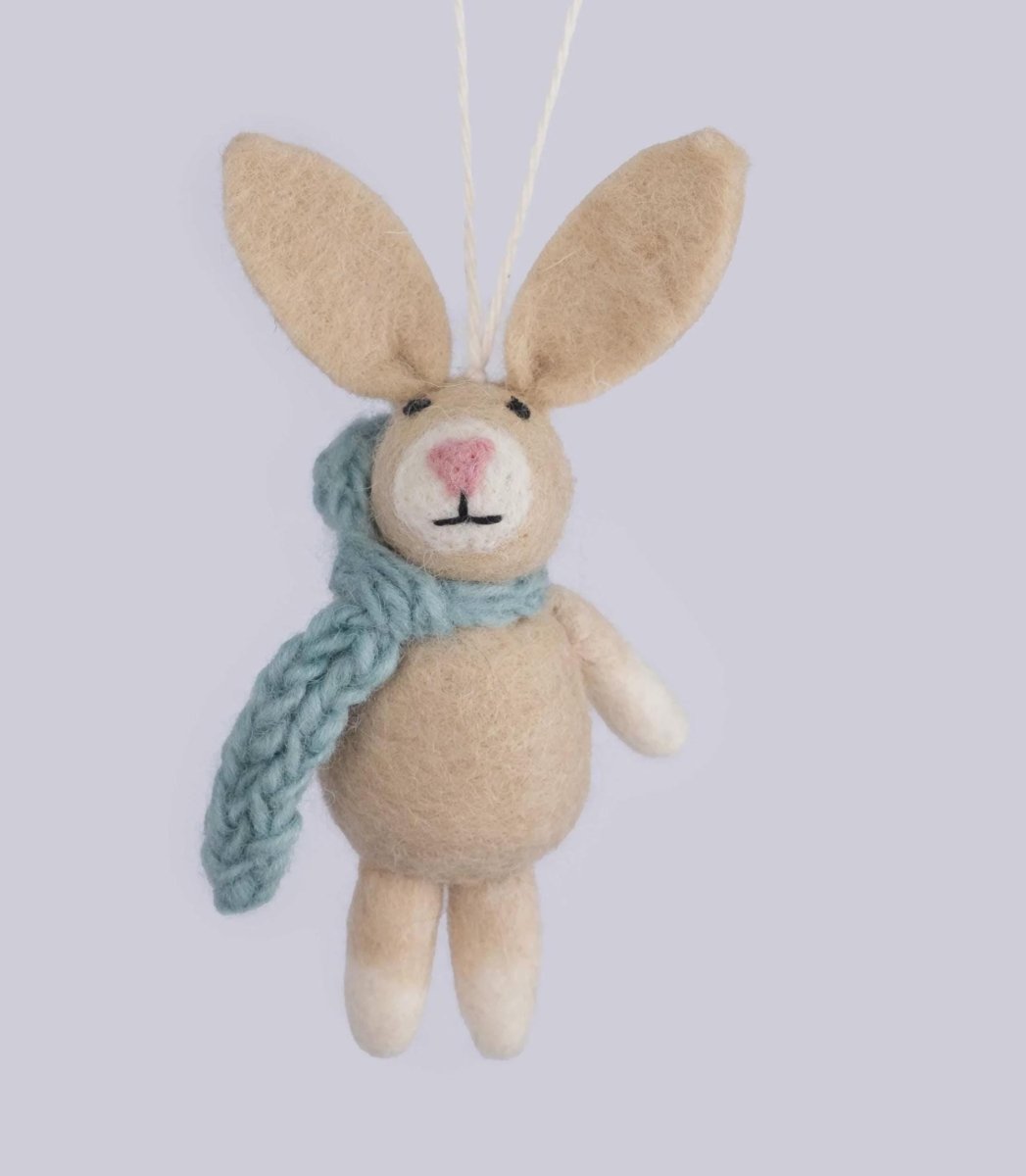 Nepalese Felt Bunny Ornament - Handmade Wool Christmas Decoration Felt