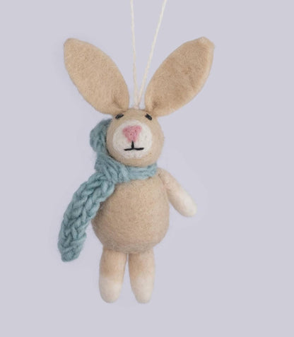 Nepalese Felt Bunny Ornament - Handmade Wool Christmas Decoration Felt