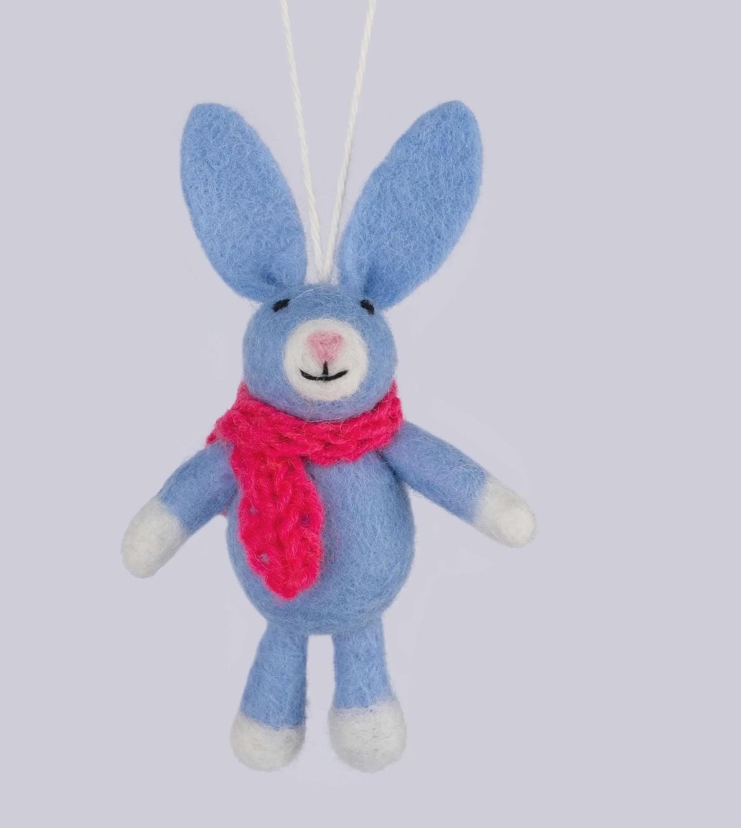 Nepalese Felt Bunny Ornament - Handmade Wool Christmas Decoration Felt