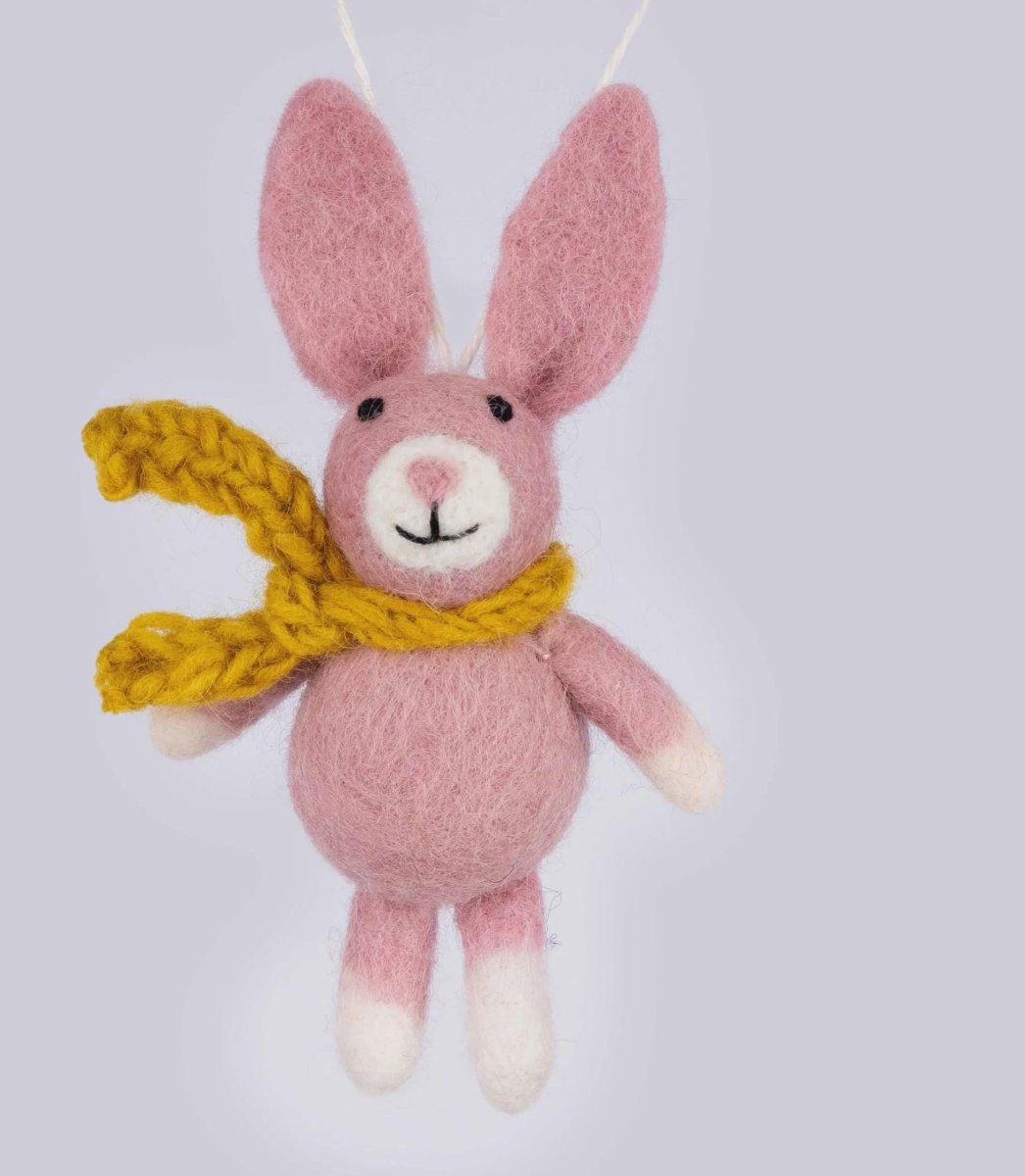 Nepalese Felt Bunny Ornament - Handmade Wool Christmas Decoration Felt