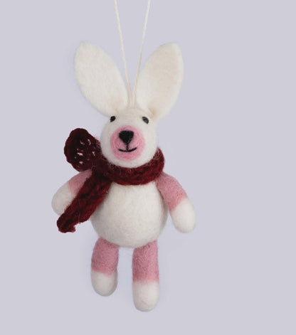 Nepalese Felt Bunny Ornament - Handmade Wool Christmas Decoration Felt