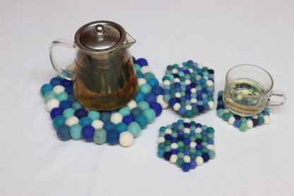 Ocean Mix Wool Felt Coasters, Round and Square (Handmade, Eco - Friendly) coaster_set