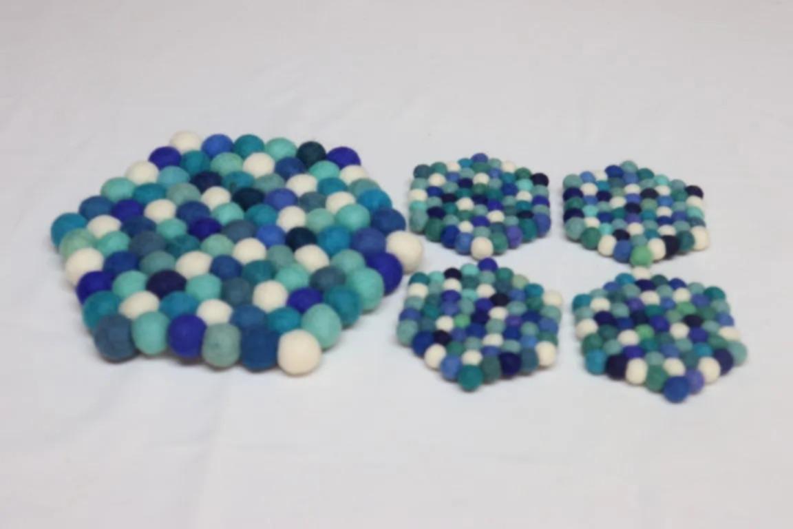 Ocean Mix Wool Felt Coasters, Round and Square (Handmade, Eco - Friendly) coaster_set