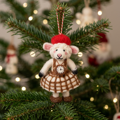 Parisian Timekeeper Sheep Wool Felt Christmas Ornament
