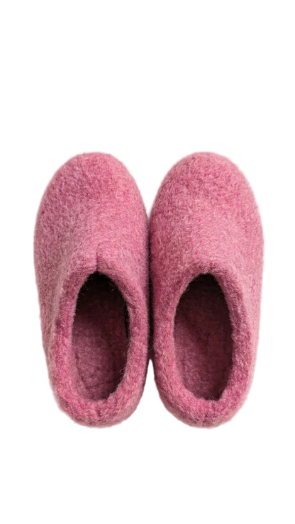 Pair of pink slippers on a white background