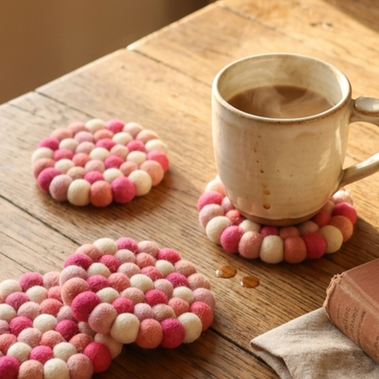 Namaste Artisans Handcrafted Round Wool Felt Coasters - Set of 4