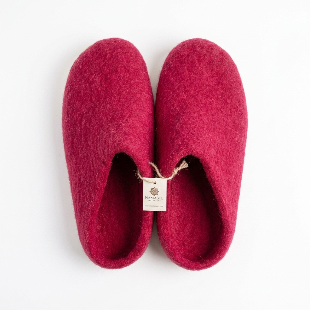 Handgemachte Filzhausschuhe aus Wolle | Rot, Orange & warme Farbtöne | Unisex Hausschuhe | 100% Neuseelandwolle | Namaste Artisans