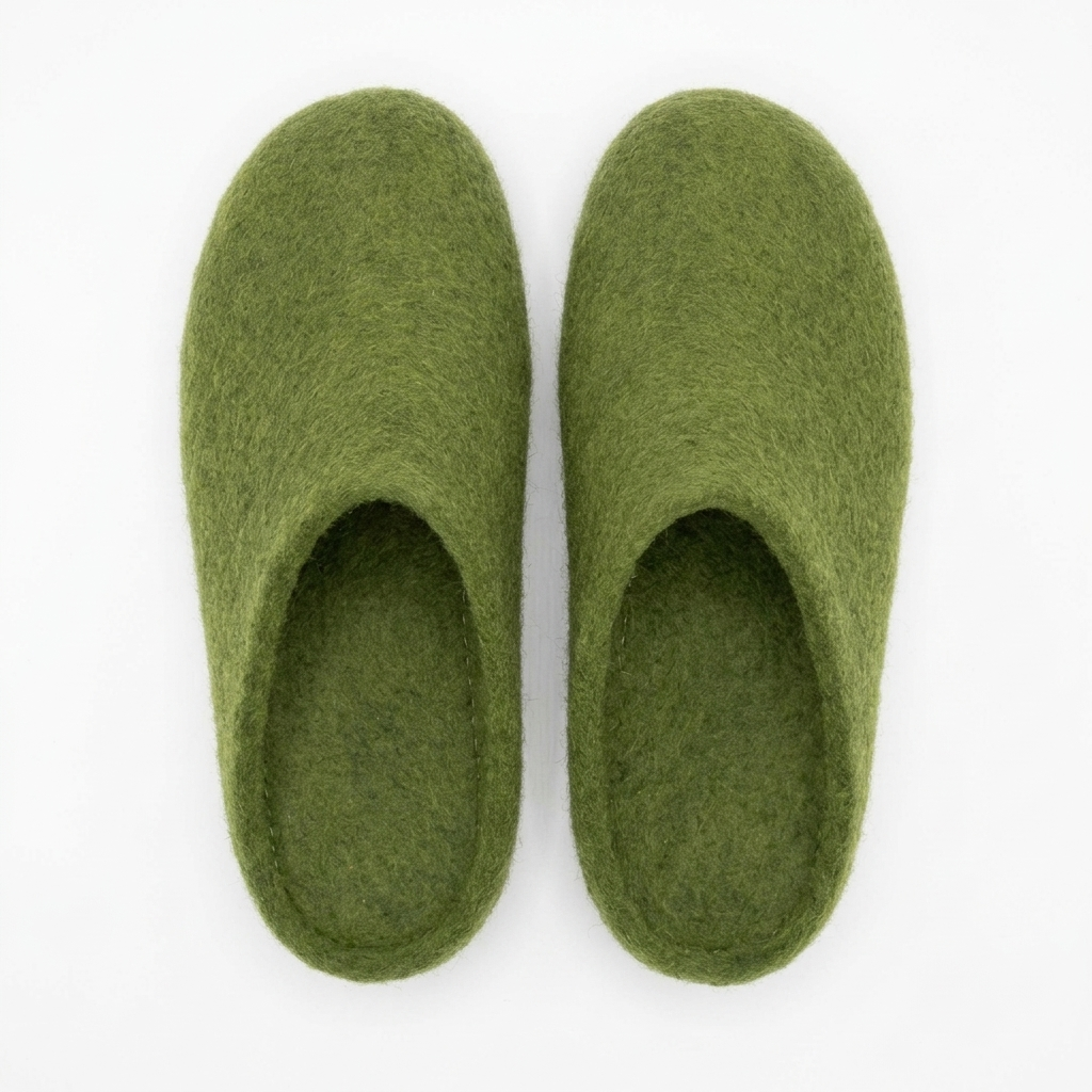 Wool Felt Slippers | Unisex Indoor House Shoes | Handmade 100% NZ Wool | Green & Olive