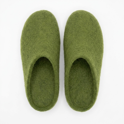 Wool Felt Slippers | Unisex Indoor House Shoes | Handmade 100% NZ Wool | Green & Olive