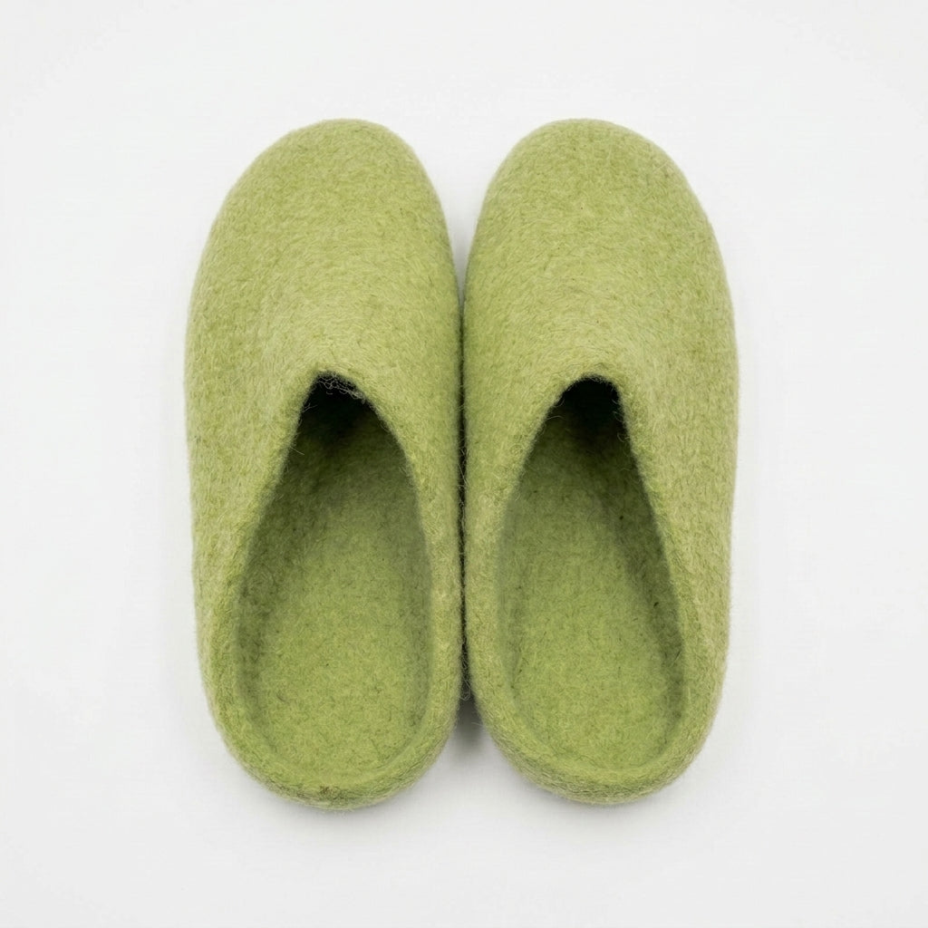 Wool Felt Slippers | Unisex Indoor House Shoes | Handmade 100% NZ Wool | Green & Olive
