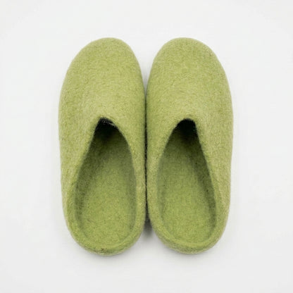 Wool Felt Slippers | Unisex Indoor House Shoes | Handmade 100% NZ Wool | Green & Olive