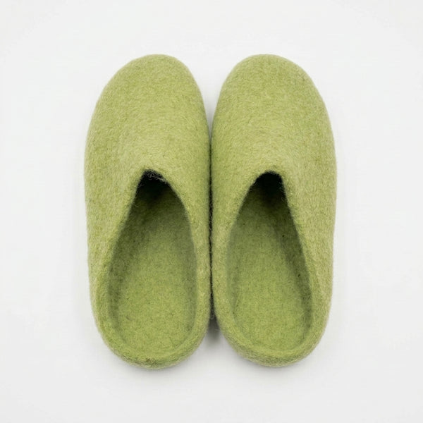 Wool Felt Slippers | Unisex Indoor House Shoes | Handmade 100% NZ Wool | Green & Olive