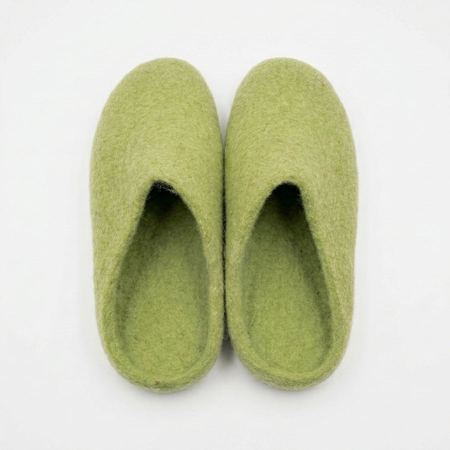 Wool Felt Slippers – Handmade 100% NZ Wool Unisex House Shoes | Green & Olive