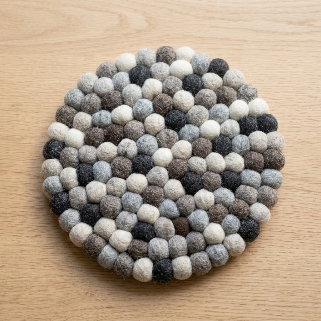Handmade Wool Felt Ball Trivet | Charcoal, Grey & Cream | Multi-Shape Table Protection
