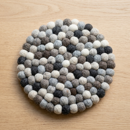 Handmade Wool Felt Ball Trivet | Charcoal, Grey & Cream | Multi-Shape Table Protection