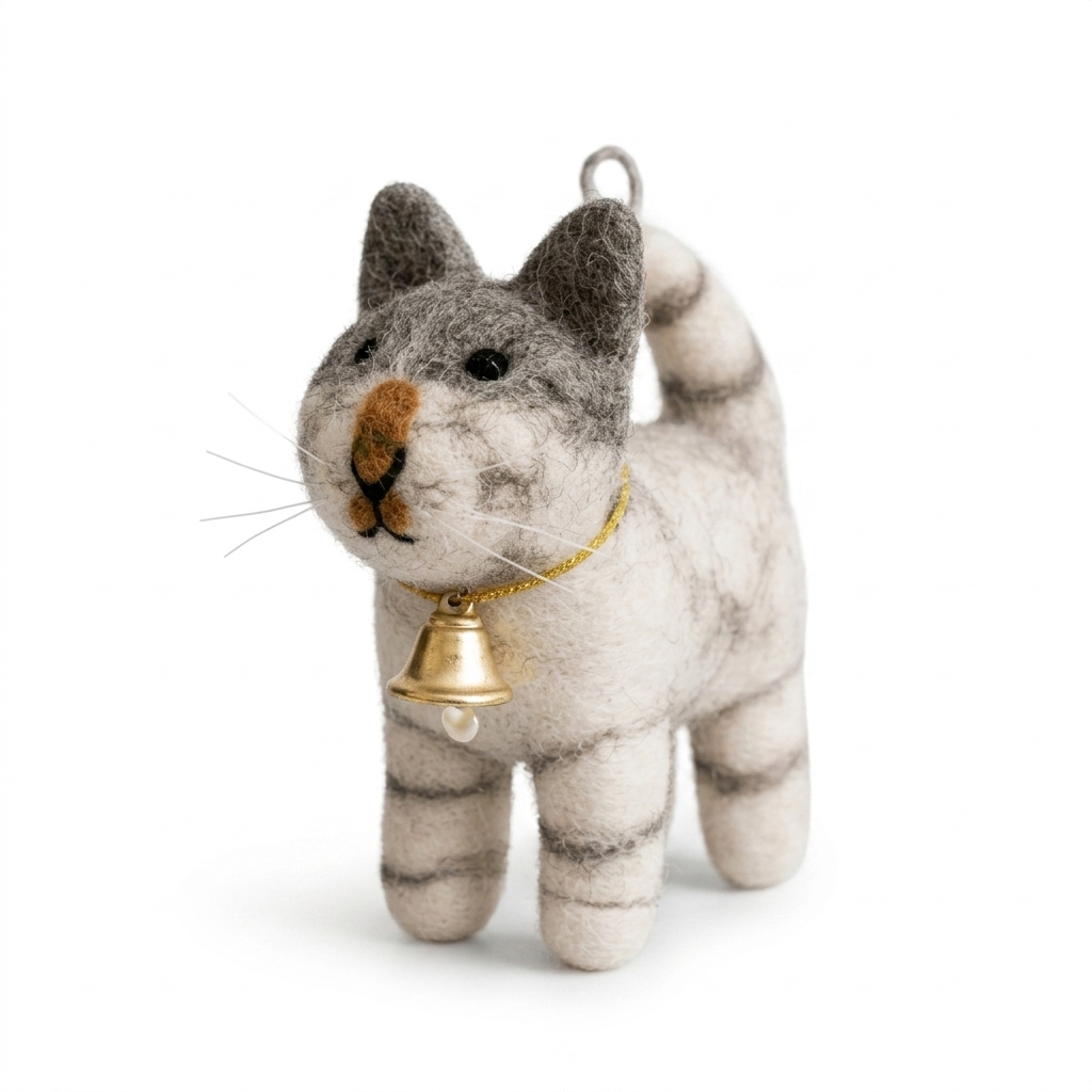 Handmade Wool Felt Tabby Cat Ornament