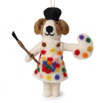 Handmade Wool Felt Painter Dog Ornament