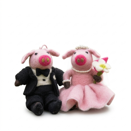 Handmade Wool Felt Pig Couple Ornament