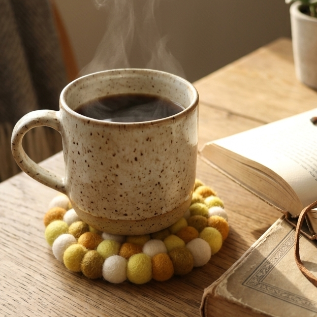 Namaste Artisans Handcrafted Round Wool Felt Coasters - Set of 4